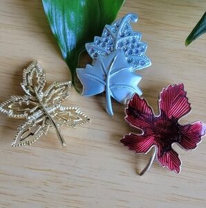 Elegant Leaf Brooches Set Of 3